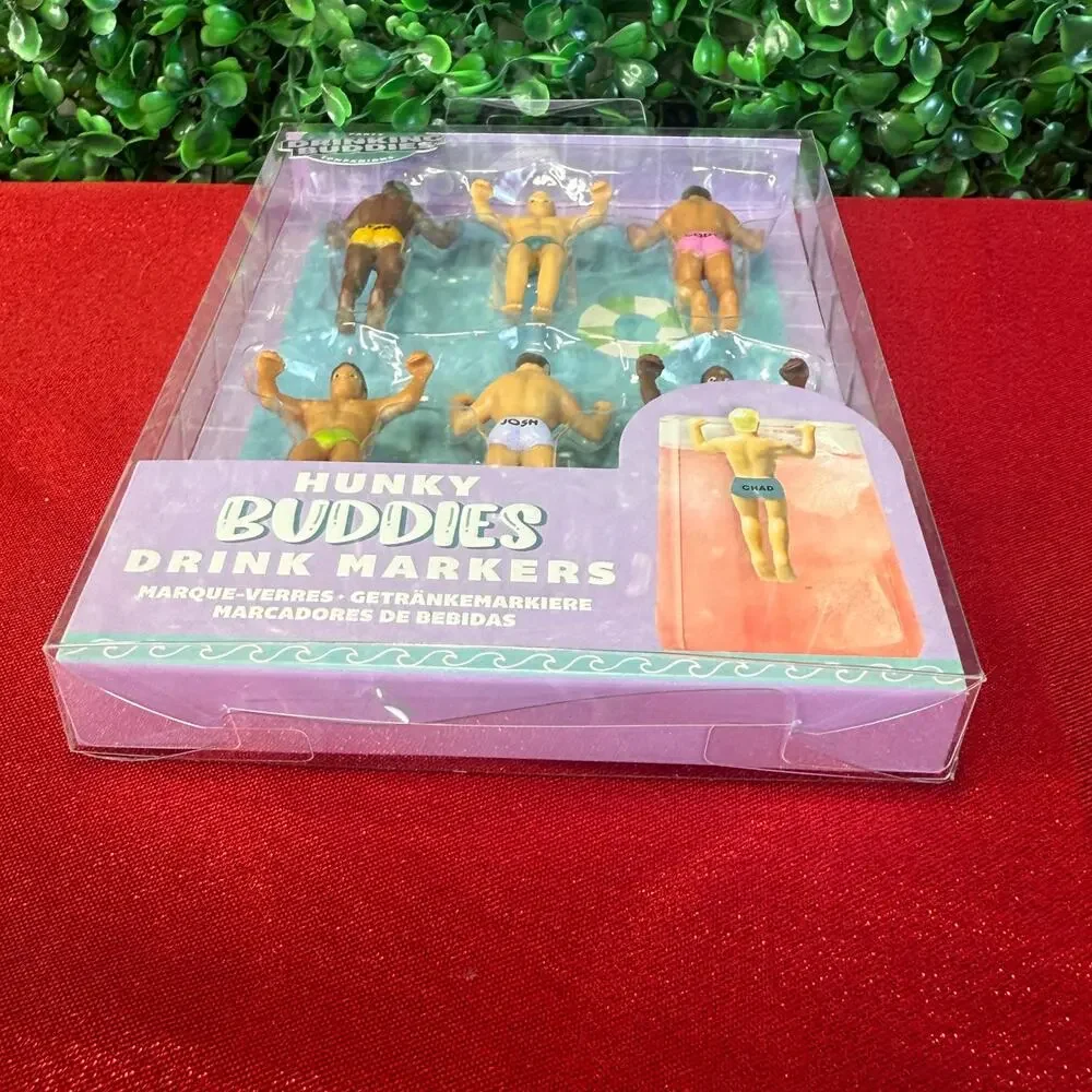 Hunky Buddies Drinking Markers 6pk New Muscle Men Glass Hangers Bachelorette Fun